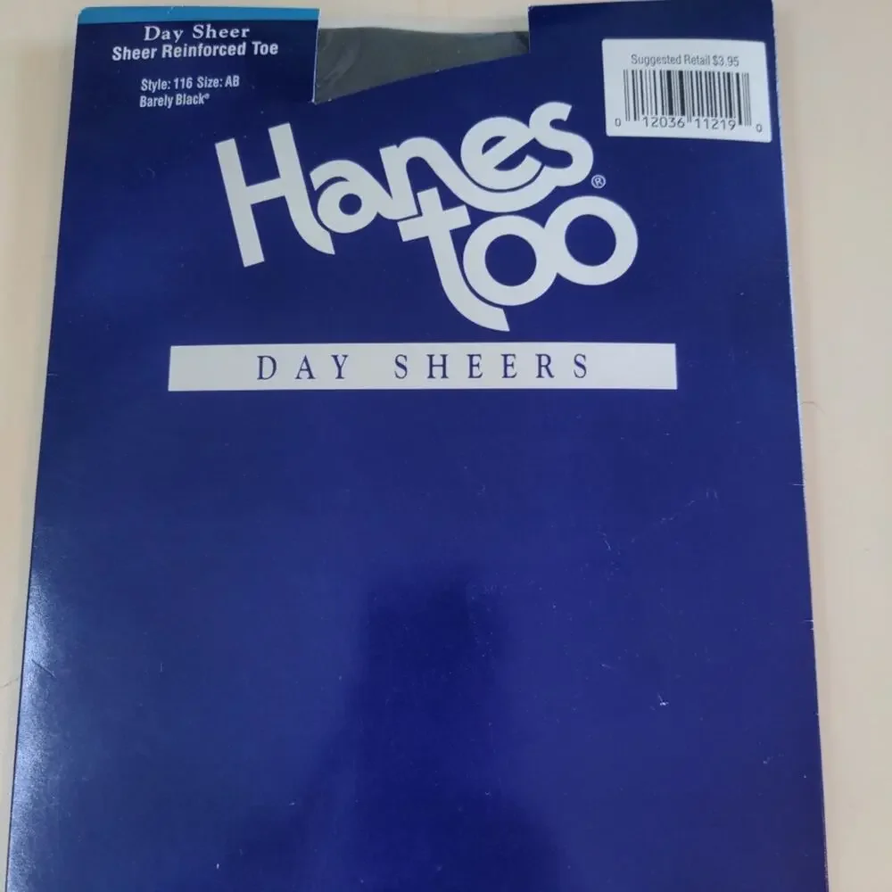 HANES TOO Vintage 1997 Sheer Barely Black Reinforced Pantyhose Size AB Style 116